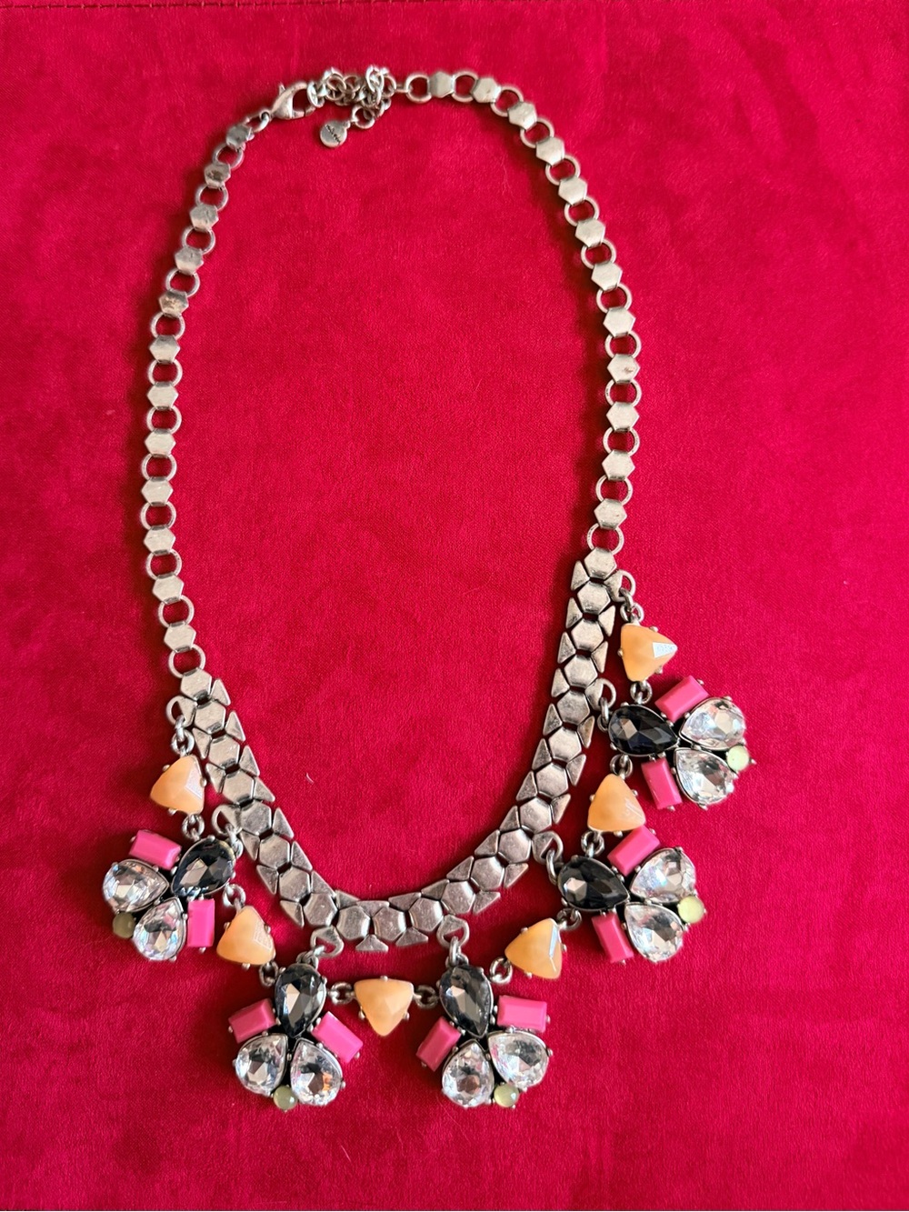 Stella & Dot Pink, Peach and Clear Floral Statement Necklace